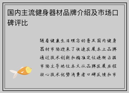 国内主流健身器材品牌介绍及市场口碑评比